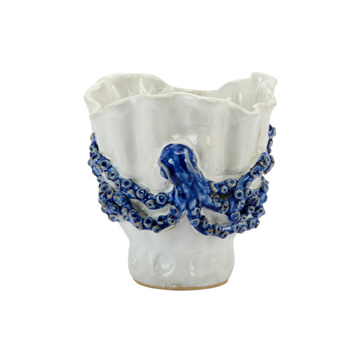 Handmade Thai blue octopus ceramic vase