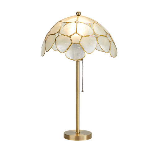 Capiz Shell Dome Table Lamp L111S, 21-inch natural Capiz shell lamp with scalloped dome shade and brass-toned metal base.