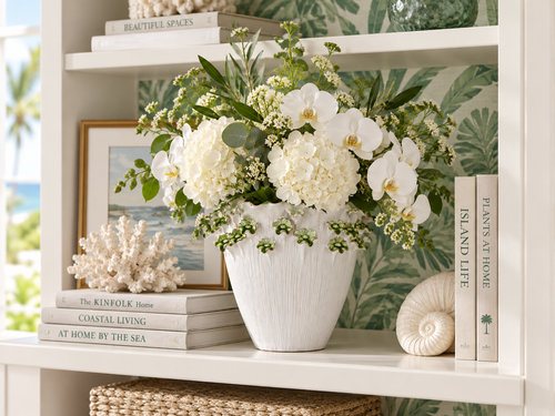 Handmade White & Green Lily Blossom Ceramic Vase