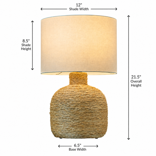 White Handwoven Abaca Rope Table Lamp – 21.5" L150