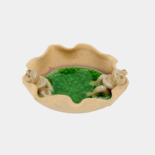 Hand-made Ceramic lotus Leaf with Water Small Frog