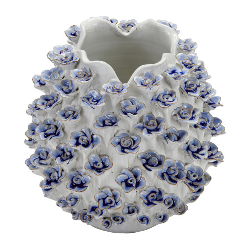 Handmade Floral Ceramic blue and white Glaze V171LB Vase.