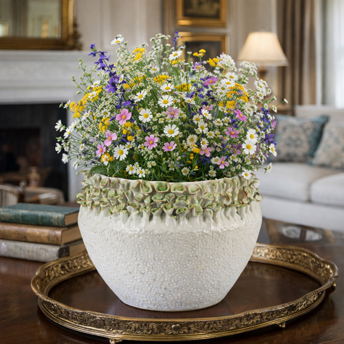 Green Flowers rounded pot vase V140LG