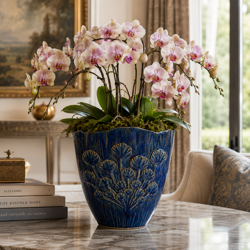 Handcrafted Blue Seabreeze Ginkgo Ceramic Vase V260LB