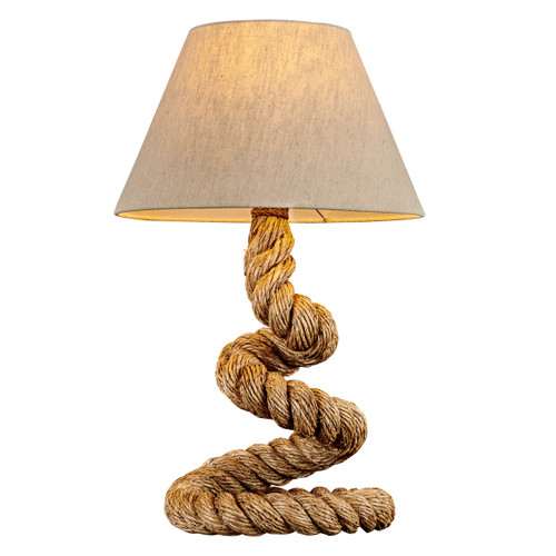 Swirl natural rope table lamp L139, 28-inch handcrafted rope table lamp with sculptural spiral base and neutral tapered shade.
