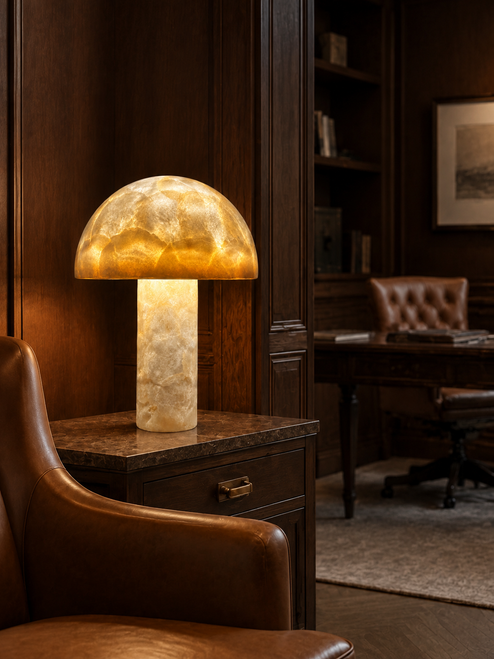 Golden Capiz Shell Mushroom Table Lamp – 18" L113S
