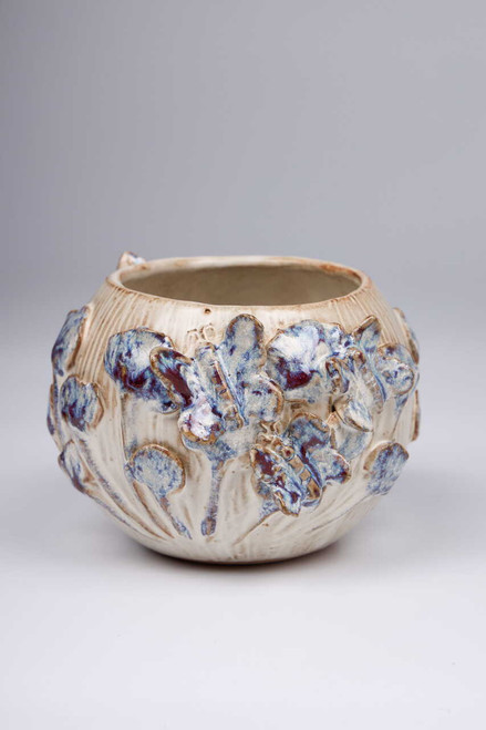 Handmade Thai Cream & Blue Botanical Ceramic Vase – 4.75"