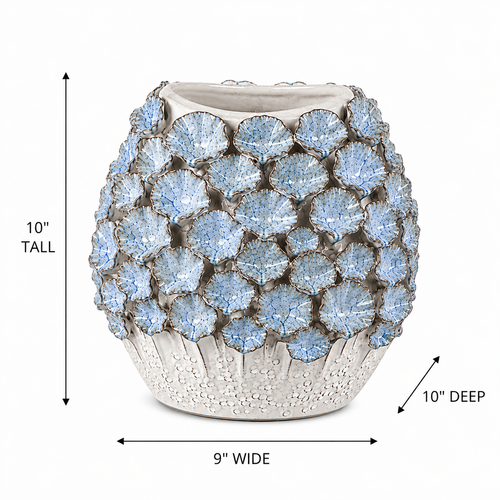 Handmade Thai Blue Fish Scale Floral Ceramic Vase – 7"