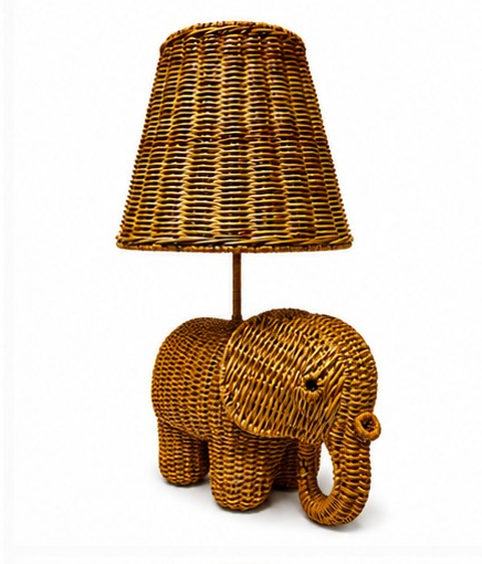 Handwoven Wicker Elephant Table Lamp – 24"