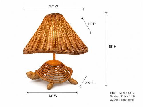 Handwoven Wicker Turtle Table Lamp – 18"