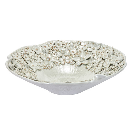 Handmade Thai White Ceramic Barnacle Bowl Platter