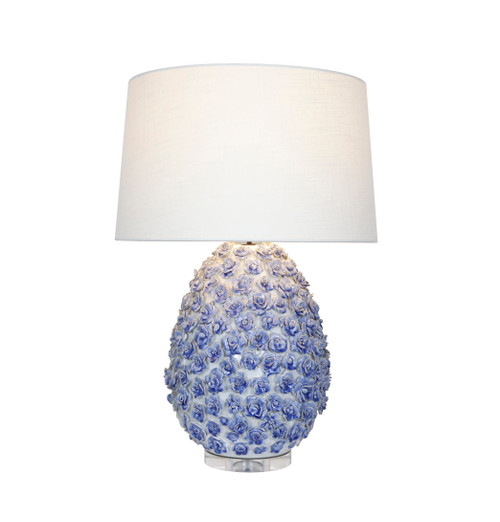 Handcrafted Thai Blue Blossom Ceramic Lamp – 28" Tall