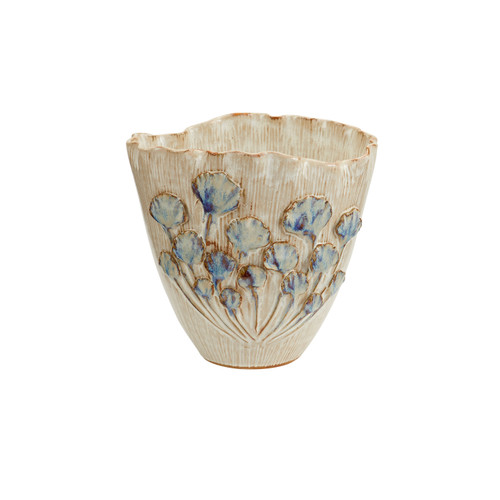 Handcrafted Cream Seabreeze Ginkgo Ceramic Vase V260MC