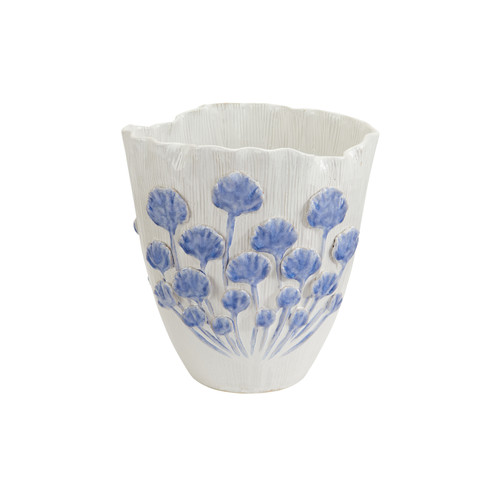 Handmade Thai Blue Ginkgo Ceramic Vase 8.5" W x 10" H