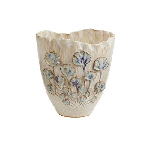 Handcrafted Cream Seabreeze Ginkgo Ceramic Vase V260LC