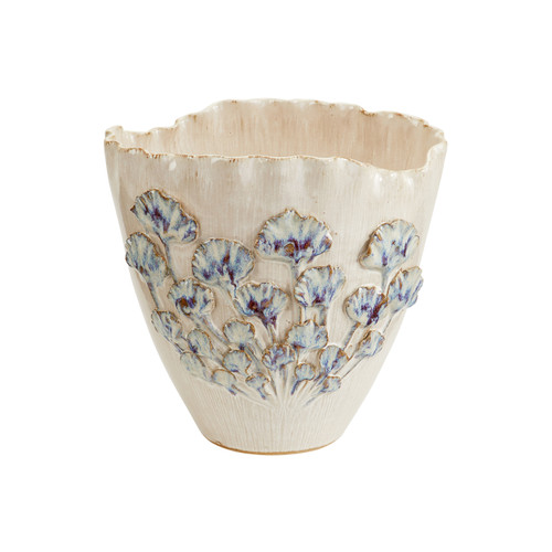 Handmade Thai Ivory Ginkgo Ceramic Vase – 12" W x 12" H