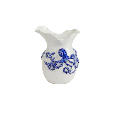 SMALL BLUE AND WHITE OCTOPUS VASE