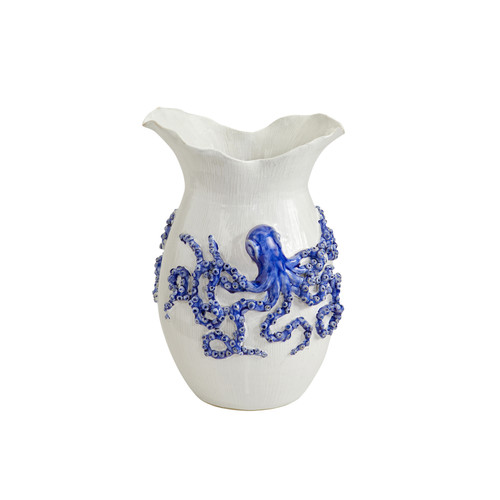 MEDIUM BLUE AND WHITE OCTOPUS VASE