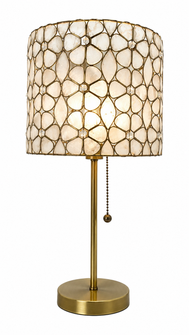 Luna Capiz Shell Table Lamp L110L, 24-inch handcrafted lamp with genuine Capiz mosaic shade and brushed brass base.