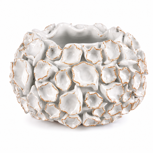 White Sea Oyster Ceramic Vase – Handmade in Thailand – 8"