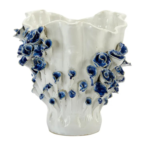 handmade Thai blue floral ceramic vase