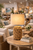 Harbor Weave handwoven rope table lamp L120M styled in an upscale coastal living room with warm natural furnishings.