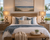 Pier Abaca rope table lamp L133 styled on a bedside table in an upscale coastal bedroom with warm ambient lighting.