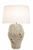 Handmade Thai white sea anemone ceramic table lamp with sculpted cream and ivory ceramic base and neutral fabric shade on white background