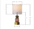 Measurement image of pink pineapple ceramic table lamp showing 16 inch overall height, 4 inch base and 9.5 inch wide shade