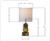 Measurement diagram of small handmade Thai yellow pineapple ceramic lamp showing 4 inch base, 9.5 inch shade width, 8 inch shade height, and 16 inch overall height
