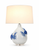 Handmade Thai blue and white ceramic sea crab table lamp with sculptural crab detailing and white cotton shade