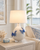 Handmade Thai blue and white ceramic sea crab table lamp displayed in an upscale Florida coastal interior