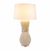 Handmade Thai large white pineapple ceramic table lamp with sculpted white glazed base and white fabric shade on white background
