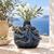 Blue octopus ceramic vase with delicate white flowers on an elegant Mediterranean foyer console