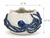 Ocean Embrace blue and white octopus ceramic bowl showing measurements of 12 inches wide and 8.5 inches high.
