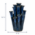 Royal blue coral flower ceramic vase showing approximate dimensions of 10 inches wide by 10 inches deep by 16.5 inches high