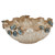 Handmade Thai oyster white ceramic bowl with blue lily flower detailing on a white background