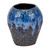 Ocean blue handmade ceramic vase with raised sand dollar design on a white background