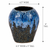 Ocean blue sand dollar ceramic vase with measurement graphic showing 4.5 inches wide by 5 inches tall