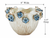 Measurement image of oyster white and blue floral ceramic bowl showing approximately 8 inches wide by 5.5 inches deep