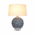 Handmade Thai Flor Azul blue floral ceramic table lamp, 25-inch lamp with sculpted blue blossom base and light drum shade.