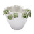 Small handmade Thai white ceramic vase with green lily flowers and textured scalloped rim