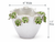 Measurement image of small white ceramic vase with green lily flowers showing approximately 8 inches wide by 6 inches high