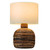 Brown handwoven abaca rope table lamp L150B, 21.5-inch natural fiber lamp with rounded woven base and linen shade.