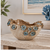 Small Handmade Thai Oyster White Ceramic Bowl with Blue Lily Flowers
