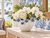 Small Handmade Thai White Ceramic Vase with Light Blue Lily Flowers
