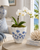 Handmade Thai Blue & White Ginkgo Ceramic Vase 9.5" W x 12" H