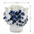 Medium blue and white floral ceramic vase measurement image showing approximately 7.5 inches wide and 8 inches tall.