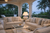 White and blue sea urchin ceramic table lamp styled on a luxury coastal veranda