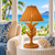 Handcrafted wicker palm table lamp styled in a bright tropical coastal interior